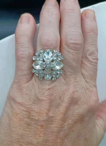 Vintage Strass Kreuz Ring verstellbar klobig Statement klar Glitzer Glam  - Bild 1 von 15