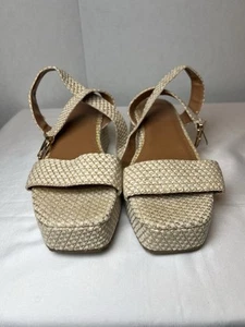 ASOS DESIGN Sandals 8 WOVEN PLATFORM Ankle Wrap Neutral Flatform New - Picture 1 of 7