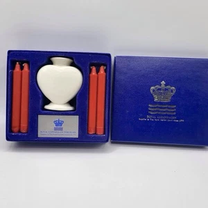 Vintage Royal Copenhagen Porcelain White Heart Candle Holder Vase Set In Box - Picture 1 of 5