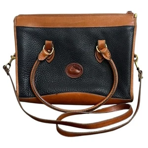 Sac bandoulière sacoche vintage Dooney & Bourke cuir marron marine tous temps - Photo 1 sur 16