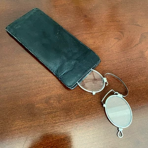 Vintage Italian Pince Nez Eyeglasses Spectacles Leather Sleeve Yeats Roosevelt - Picture 1 of 13