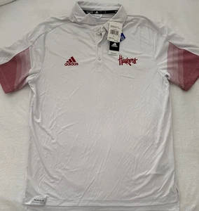 ADIDAS $75 Primeblue sideline coaches polo shirt NEBRASKA CORNHUSKERS White sz L - Picture 1 of 3