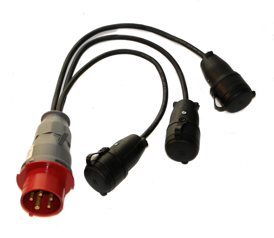 CEE Adapter 16A/400V Stecker Starkstrom auf 3x230V Schuko Kupplung H05RR-F 3x1,5 - Bild 1 von 1