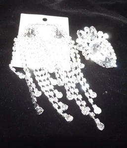 Pendientes grandes + anillo, calle, blanco, plata, 5,5-3,5, travesti, Drag Queen, nuevo - Imagen 1 de 9