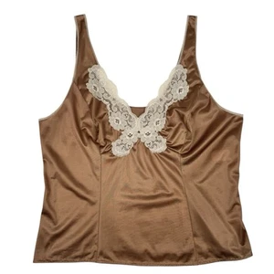 Vintage 1960's Van Raalte Womens Camisole Tank Brown Stretch Nylon Lace Feminine - Picture 1 of 13