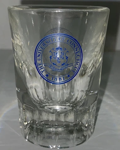 The University of Connecticut Huskies Heavy Shot Glass with 1881 Seal EUC Cover