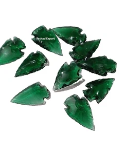 Punta de flecha de obsidiana verde natural de 1 pulgada de vidrio punta de lanza de cristal cortado 10 piezas. - Imagen 1 de 2