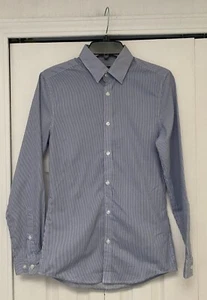 H&M Blue White Pinstripe Button Front Polyester Easy Iron Cotton Shirt XS - Picture 1 of 4