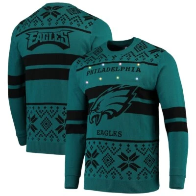 NFL TEAM APPAREL NFL Licensed Mens Philadelphia Eagles Midnight Green/Black Light Up Ugly Sweater