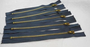 Lot of 5 - 7 inch Blue Grey & Brass #4.5 Pocket Zippers with locking pulls - Picture 1 of 1