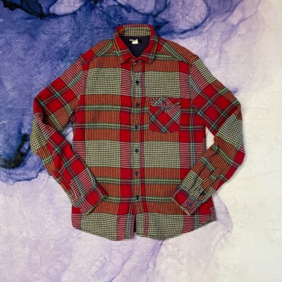 BDG Mens Button Front Shirt Red Green Plaid Long Sleeve Flap Pocket S - Image 1 of 4