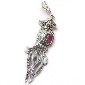 Rubine Markasiten Vogel Kettenanhänger 925 Sterlingsilber mit Edelsteine R. - Bild 1 von 6