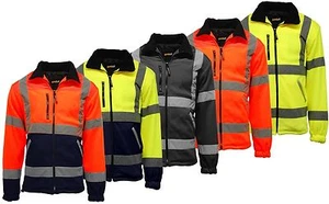 Mens Hi Vis Viz Visibility Premium Safety Work Fleece Lined Work Fleece Jacket - Picture 1 of 9