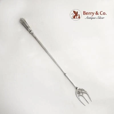 Horquilla de parrilla grande victoriana mango largo placa de plata de ley 1887 Foto 1 de 4