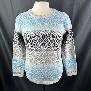 Talbots Damenpullover blau grau nordisch gestrickt Rundhalsausschnitt Lammwollmischung groß - Bild 1 von 9