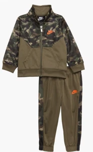 Nike Boys THERMA Fit FULL ZIP HOODIE PANTS 2PC Set CAMO Olive Orange AGES 4-5 - Picture 1 of 9