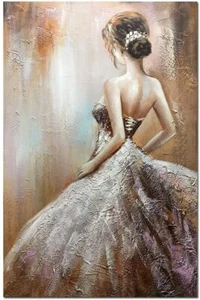 Handgemaltes Ölgemälde auf Leinwand Home Art Wanddeko - Brautkleid Mädchenrücken - Bild 1 von 5