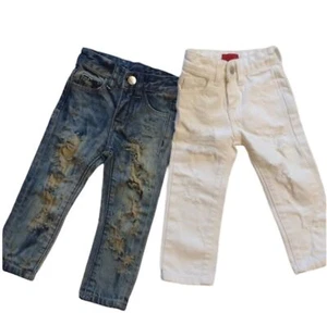 Lot of 2 Kid's Designer Jeans Haus of Jr distressed blue white 1T - Picture 1 of 12