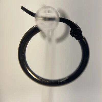 Surgical Steel Hoop Earrings Black Plated Latch Back Womens Teens Gothic Emo - Image 1 of 4