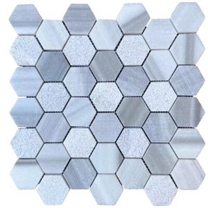 2 in Hexagon Carrara White Gray Marble Stone Floor Wall Tile Backsplash Mosaic - Picture 1 of 4