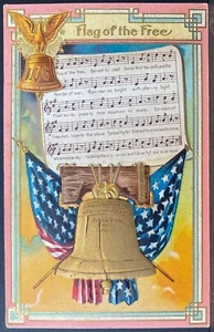 SONG SERIES PATRIOTIC POSTCARD~Flag of the Free~Sheet Music~Liberty Bell US Flag - Picture 1 of 2