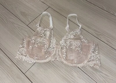 Sutiã feminino vintage Wacoal 65191 abraço renda bordado sem forro 36C bege - Imagem 1 de 4