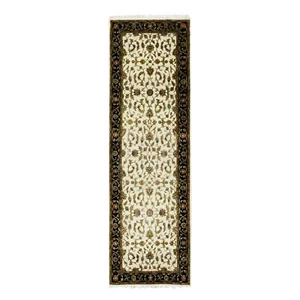 Alfombra de corredor de lana y seda diseño Rajasthan anudada a mano marfil de 2'6"x8'2" R75277 - Imagen 1 de 7