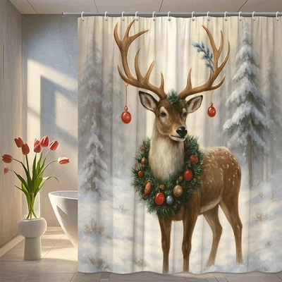 Cortina de ducha ciervo de Navidad, decoración de invierno, cortina de baño de vacaciones Foto 1 de 4