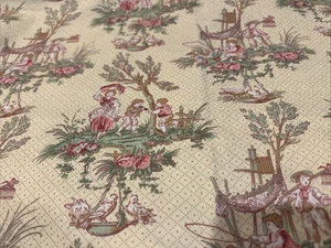 Vintage Toile hellbraun Baumwollstoff Fq - Bild 1 von 4