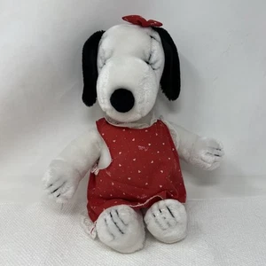 VTG 1968 Snoopy Sister Belle 12" Plush Stuffed Animal Red Heart Dress w/ Lace - Picture 1 of 21