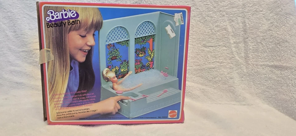 Juego Mattel 1975 vintage Barbie Beauty Bath caja original turquesa y rosa Foto 1 de 2