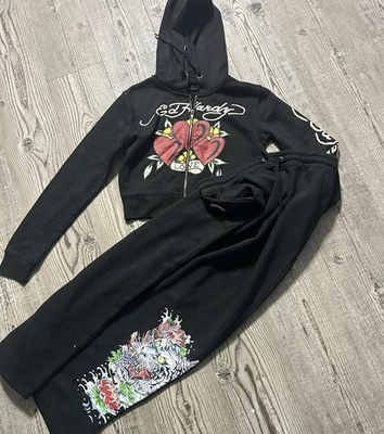 Traje de pista raro Ed Hardy Deadstock. Negro mediano. Arte del tatuaje Foto 1 de 4
