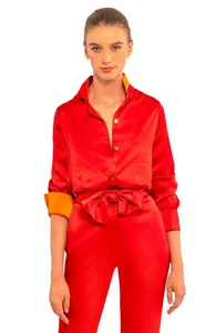 NWT Gretchen Scott Satin Blouse Size S Crimson Red Mix Master Solid $149 - Picture 1 of 4