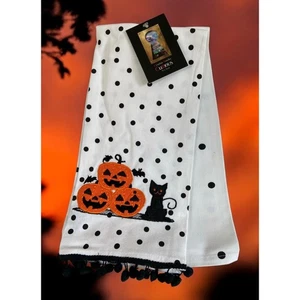 NWT Cynthia Rowley Halloween Black Cat Pumpkin Kitten Dish Kitchen Towel Set - Picture 1 of 3