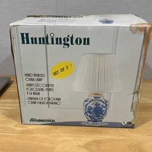 NIB 2- Vintage Huntington Blue & White Porcelain Ginger Jar Table Lamps - Picture 1 of 15