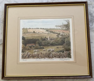 Vintage COTSWOLDS Blick über Naunton CAMBROOKE Portraits Großbritannien LE Rahmen Glas - Bild 1 von 12