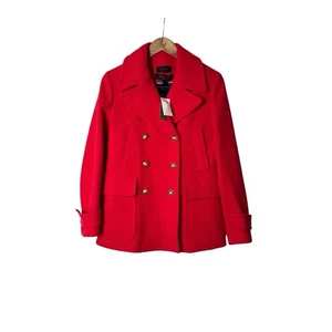 NWT J Crew Majesty Stadium Cloth Peacoat 0range Red Double Breasted Coat Wool 6 - Picture 1 of 9