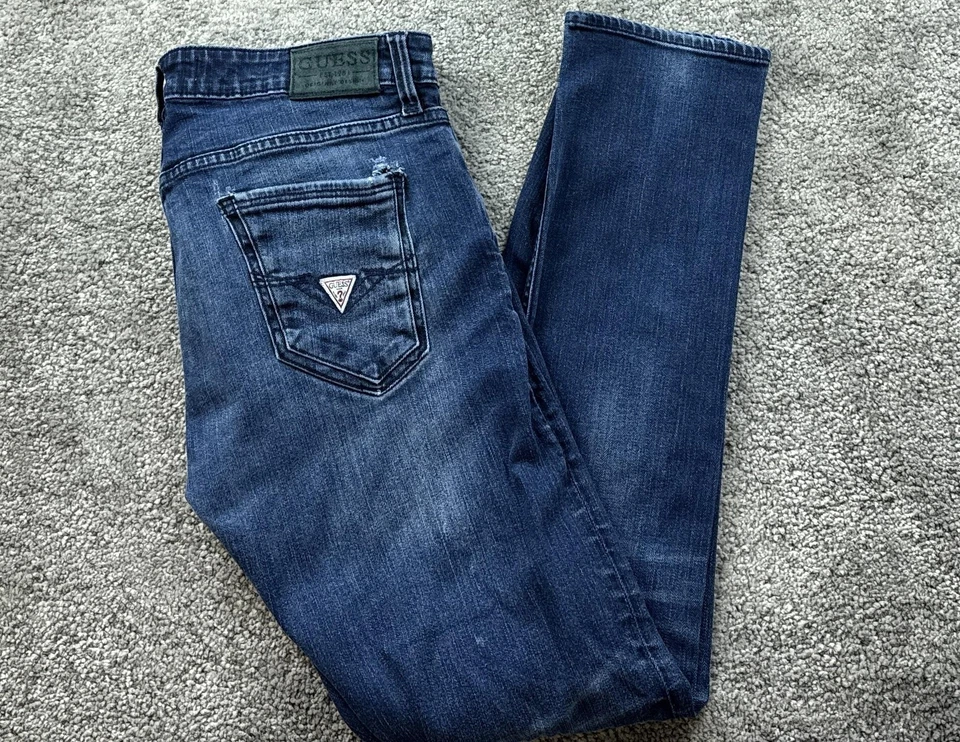 Jeans Guess Para Hombres 34 Azul Calce Ajustado Elastizado Denim Lavado Medio Diseñador Informal Foto 1 de 4