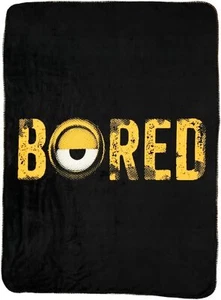 Despicable Me Minions BORED Minky Fleece Sherpa Blanket Throw in Black 46" X 60" - Picture 1 of 3