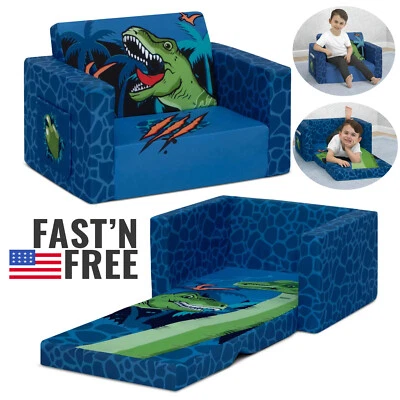 Dinosaur Blue Flip Out Chair To Lounger Couch Sofa For Kids Boys Toddlers 1-3  - Image 1 of 4