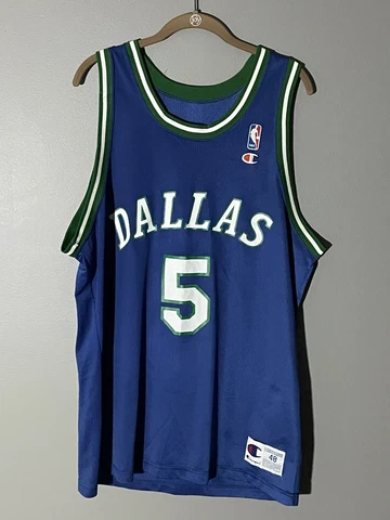 Champion 90s Vintage Dallas Mavericks Jason Kidd Away Blue Jersey Size 48 Cover