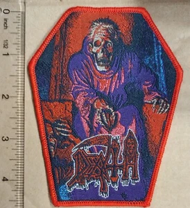 Death Scream Bloody Gore Red Border Woven Patch Coffin Shaped - Picture 1 of 1