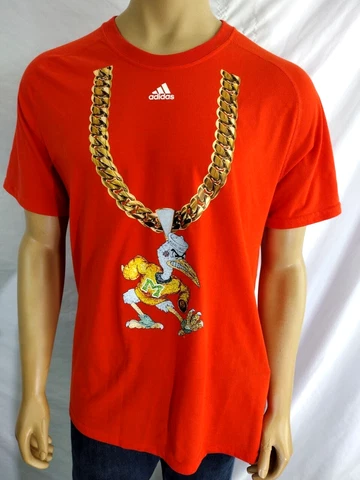 ADIDAS Ultimate Tee MIAMI HURRICANES Orange SS Polyester Bling Necklace Graphic Cover