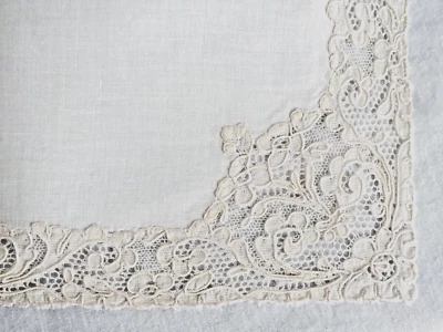 Винтажный белый/слоновой кости свадебное кружево льняной носовой платок свадебный, 12» - Изображение 1 из 4