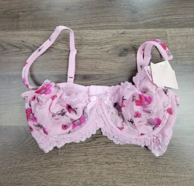 Sutiã Cabernet Tamanho 32D Feminino Rosa Floral Renda Sexy Underwire Lingerie Laço Novo com etiquetas - Imagem 1 de 4