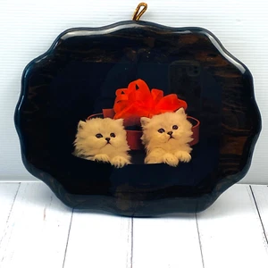 Vintage DenCraft Wall Plaque Fluffy Kittens in Gift Box Canada Made 1980s Cats - Bild 1 von 7