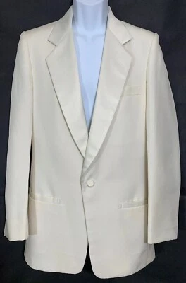 Pierre Cardin Size 36R Etoile Ivory Striped Tuxedo Jacket Notched Satin Lapels - Image 1 of 4