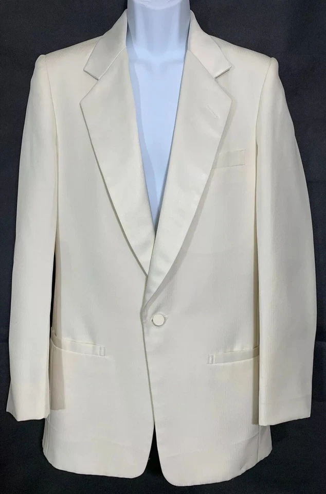 Pierre Cardin Size 42L Etoile Ivory Striped Tuxedo Jacket Notched Satin Lapels - Image 1 of 4