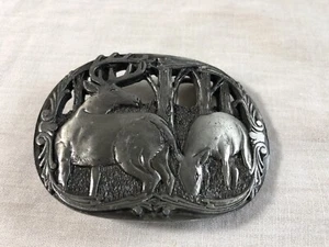 Vintage 1990 C&J Pewter Belt Buckle Deer Buck Doe C+J CJ 1552  Made in USA 3.25" - Picture 1 of 5