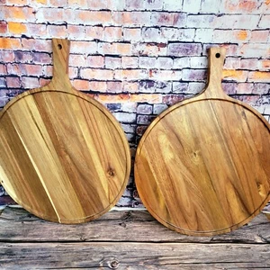 Round Pizza Serving Board with Handle, Large Charcuterie Board, 16"  Pizza Peel. - Picture 1 of 6